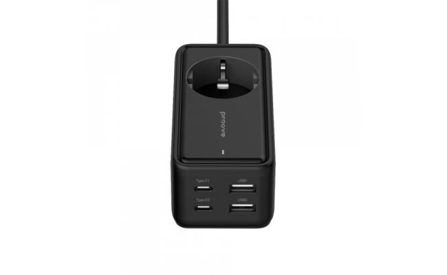 Proove PD-03 Plug Socket Power Strip With 2 Type-C + 2 USB 65W Extension Strip 1 AC Outlets EU Power Socket - Black